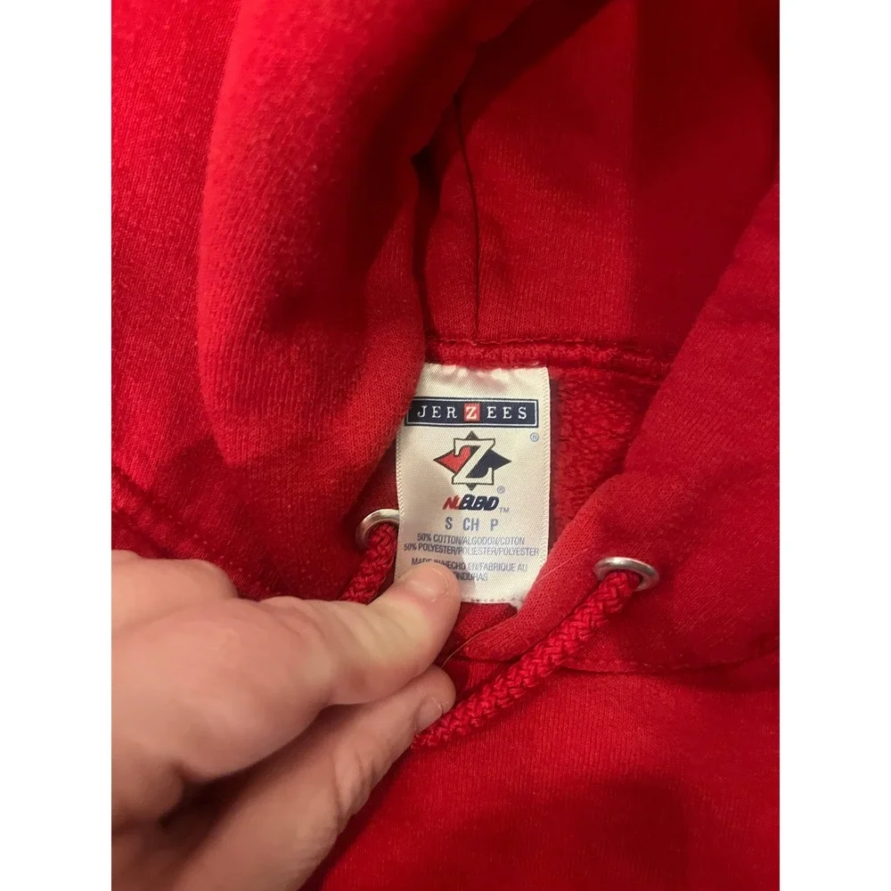VTG Jerzees Sunlight at Last Graphic Hoodie Red NuBlend Pullover Sweatshirt - Picture 3 of 4